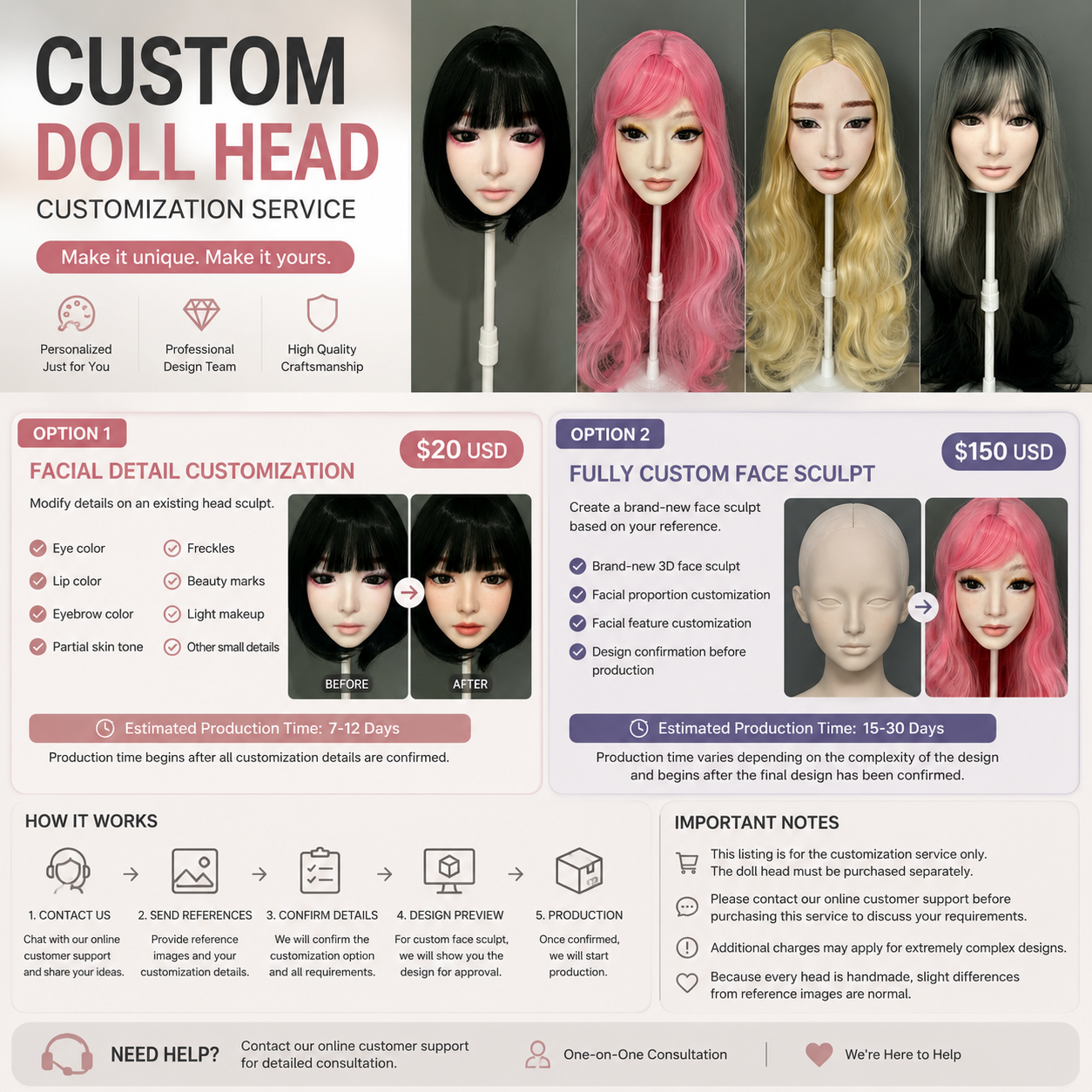 Custom Doll Head Customization Service